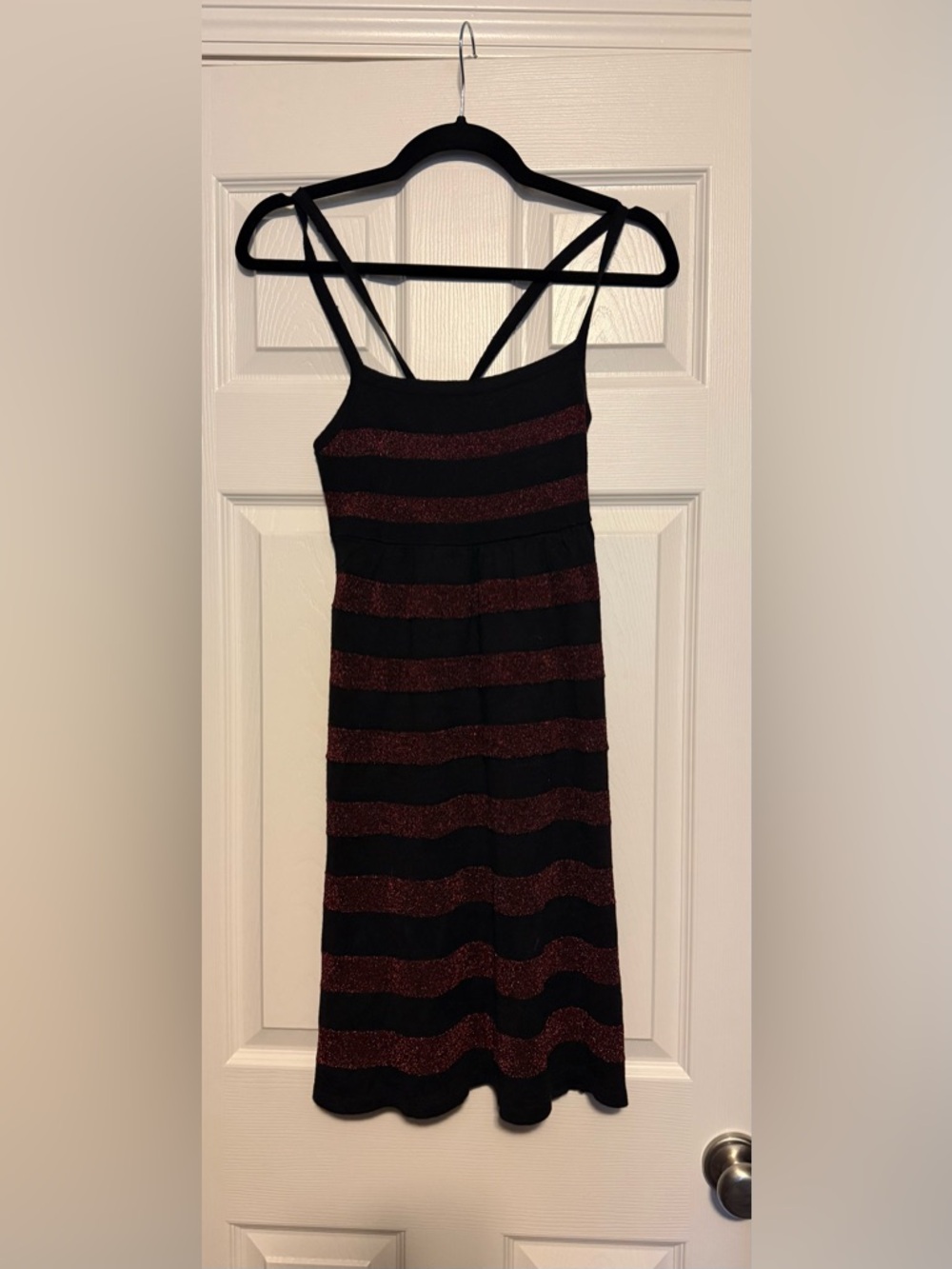 American Rag Black Dress with Red Sparkle Stripes